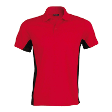 KARIBAN férfi kétszínű rövid ujjú galléros piké póló KA232, Red/Black-L