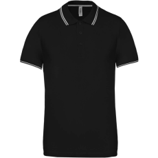 KARIBAN Férfi kontrasztcsíkos rövid ujjú galléros piké póló, Kariban KA250, Black/Light Grey/White-XL