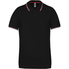 KARIBAN Férfi kontrasztcsíkos rövid ujjú galléros piké póló, Kariban KA250, Black/Red/White-M