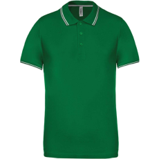 KARIBAN Férfi kontrasztcsíkos rövid ujjú galléros piké póló, Kariban KA250, Kelly Green/Light Grey/White-M
