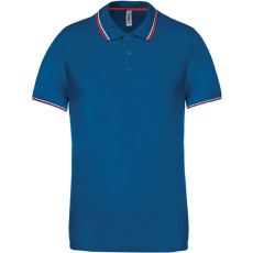 KARIBAN Férfi kontrasztcsíkos rövid ujjú galléros piké póló, Kariban KA250, Light Royal Blue/Red/White-M