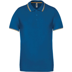 KARIBAN Férfi kontrasztcsíkos rövid ujjú galléros piké póló, Kariban KA250, Light Royal Blue/Yellow/White-2XL