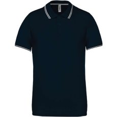KARIBAN Férfi kontrasztcsíkos rövid ujjú galléros piké póló, Kariban KA250, Navy/Light Grey/White-L