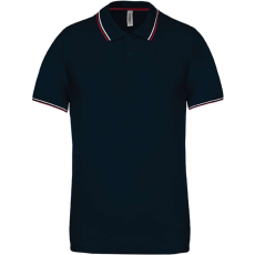 KARIBAN Férfi kontrasztcsíkos rövid ujjú galléros piké póló, Kariban KA250, Navy/Wine/White-S