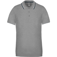 KARIBAN Férfi kontrasztcsíkos rövid ujjú galléros piké póló, Kariban KA250, Oxford Grey/Navy/White-XL