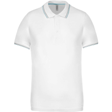 KARIBAN Férfi kontrasztcsíkos rövid ujjú galléros piké póló, Kariban KA250, White/Sky Blue/Light Grey-M