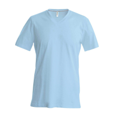 KARIBAN Férfi oldalvarrott V-nyakú rövid ujjó póló, Kariban KA357, Sky Blue-3XL
