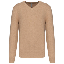 KARIBAN Férfi prémium V-nyakú pulóver, Kariban KA982, Camel Heather-XS férfi pulóver, kardigán