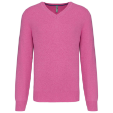 KARIBAN Férfi prémium V-nyakú pulóver, Kariban KA982, Candy Pink Heather-2XL férfi pulóver, kardigán