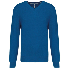 KARIBAN Férfi prémium V-nyakú pulóver, Kariban KA982, Mykonos Blue Heather-3XL