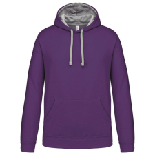 KARIBAN férfi pulóver kontrasztos bélésű kapucnival KA446, Purple/Oxford Grey-XS férfi pulóver, kardigán