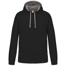 KARIBAN Férfi pulóver kontrasztos bélésű kapucnival, Kariban KA446, Black/Fine Grey-2XL férfi pulóver, kardigán