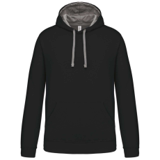 KARIBAN Férfi pulóver kontrasztos bélésű kapucnival, Kariban KA446, Black/Fine Grey-S