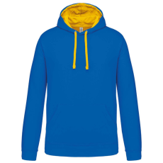 KARIBAN Férfi pulóver kontrasztos bélésű kapucnival, Kariban KA446, Light Royal Blue/Yellow-2XL