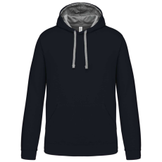 KARIBAN Férfi pulóver kontrasztos bélésű kapucnival, Kariban KA446, Navy/Fine Grey-S