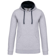 KARIBAN Férfi pulóver kontrasztos bélésű kapucnival, Kariban KA446, Oxford Grey/Navy-S