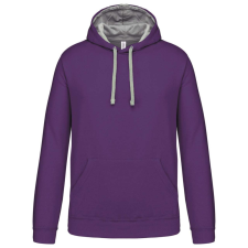 KARIBAN Férfi pulóver kontrasztos bélésű kapucnival, Kariban KA446, Purple/Oxford Grey-M férfi pulóver, kardigán