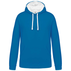 KARIBAN Férfi pulóver kontrasztos bélésű kapucnival, Kariban KA446, Tropical Blue/White-3XL
