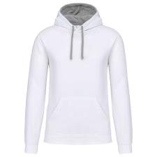 KARIBAN Férfi pulóver kontrasztos bélésű kapucnival, Kariban KA446, White/Fine Grey-L férfi pulóver, kardigán