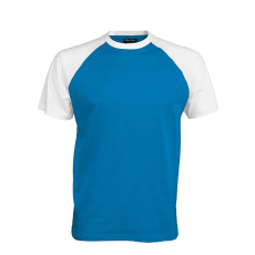 KARIBAN Férfi raglán ujjú kétszínű baseball póló, Kariban KA330, Aqua Blue/White-3XL
