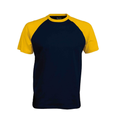KARIBAN Férfi raglán ujjú kétszínű baseball póló, Kariban KA330, Navy/Yellow-3XL férfi póló