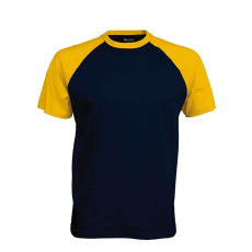 KARIBAN Férfi raglán ujjú kétszínű baseball póló, Kariban KA330, Navy/Yellow-XL
