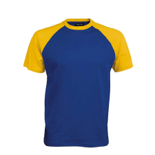 KARIBAN Férfi raglán ujjú kétszínű baseball póló, Kariban KA330, Royal Blue/Yellow-S férfi póló