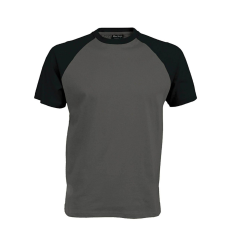 KARIBAN Férfi raglán ujjú kétszínű baseball póló, Kariban KA330, Slate Grey/Black-2XL
