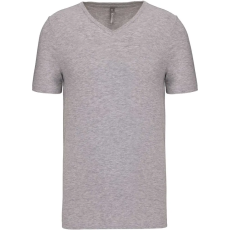 KARIBAN férfi rövid ujjú V-nyakú sztreccs póló KA3014, Light Grey Heather-M