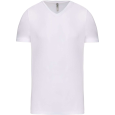 KARIBAN férfi rövid ujjú V-nyakú sztreccs póló KA3014, White-XL