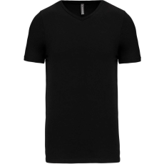 KARIBAN Férfi rövid ujjú V-nyakú sztreccs póló, Kariban KA3014, Black-3XL