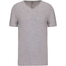 KARIBAN Férfi rövid ujjú V-nyakú sztreccs póló, Kariban KA3014, Light Grey Heather-3XL
