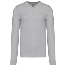 KARIBAN Férfi V-nyakú keskeny szabású pulóver, Kariban KA965, Grey Melange-2XL férfi pulóver, kardigán