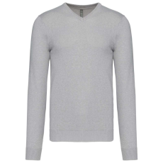 KARIBAN Férfi V-nyakú keskeny szabású pulóver, Kariban KA965, Grey Melange-S