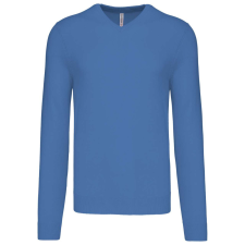 KARIBAN Férfi V-nyakú keskeny szabású pulóver, Kariban KA965, Light Royal Blue-XL férfi pulóver, kardigán
