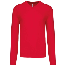 KARIBAN Férfi V-nyakú keskeny szabású pulóver, Kariban KA965, Red-4XL férfi pulóver, kardigán