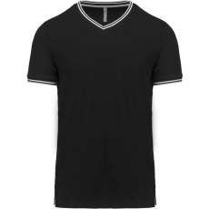 KARIBAN Férfi V-nyakú piké póló, kontrasztos szélekkel, Kariban KA374, Black/Light Grey/White-L