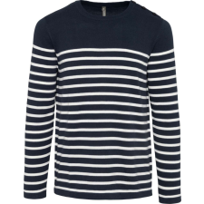 KARIBAN Férfi vállon gombolós csíkos pulóver, Kariban KA989, Striped Navy/Off White-XL férfi pulóver, kardigán