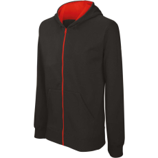 KARIBAN Gyermek cipzáras pulóver bélelt kontrasztos kapucnival, Kariban KA486, Black/Red-12/14