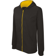 KARIBAN Gyermek cipzáras pulóver bélelt kontrasztos kapucnival, Kariban KA486, Black/Yellow-10/12 gyerek pulóver, kardigán