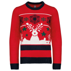 KARIBAN Gyermek kereknyakú pulóver karácsonyi mintával, Kariban KA9012, Cherry Red-10/12