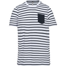 KARIBAN Gyermek matrózcsíkos pamut póló zsebbel, Kariban KA379, Striped White/Navy-8/10