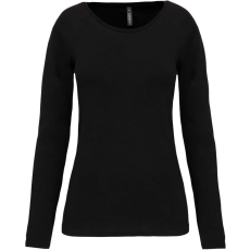 KARIBAN hosszú ujjú Női kereknyakú sztreccs póló KA3017, Black-L