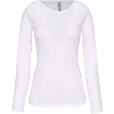 KARIBAN hosszú ujjú Női kereknyakú sztreccs póló KA3017, White-XL