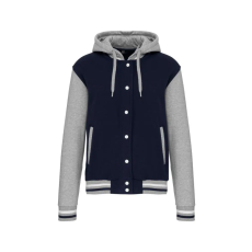 KARIBAN kapucnis patentos vastag pulóver KA4003, Navy/Oxford Grey/White-2XL