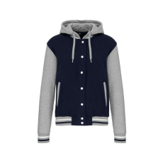 KARIBAN kapucnis patentos vastag pulóver KA4003, Navy/Oxford Grey/White-L