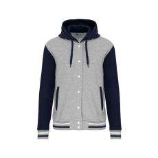 KARIBAN kapucnis patentos vastag pulóver KA4003, Oxford Grey/Navy/White-L