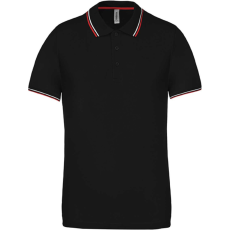 KARIBAN kontrasztcsíkos férfi rövid ujjú galléros piké póló KA250, Black/Red/White-3XL