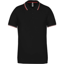 KARIBAN kontrasztcsíkos férfi rövid ujjú galléros piké póló KA250, Black/Red/White-XL férfi póló