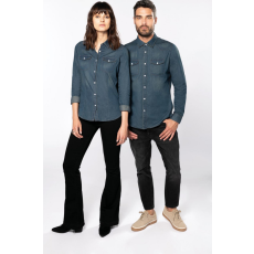 KARIBAN Női blúz Kariban KA518 Ladies' Long-Sleeved Denim Shirt -S, Blue Jean